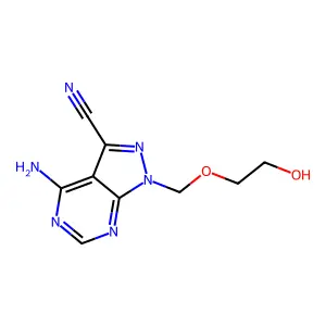 1H-Pyrazolo(3,4-d)pyrimidine-3-carbonitrile, 4-amino-1-((2-hydroxyethoxy)methyl)- structure
