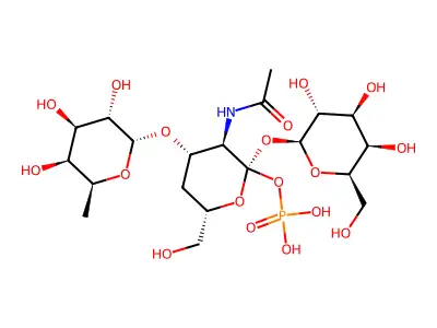 (Galactopyranosyl(1-4)-fucopyranosyl(1-3))-N-acetylglucosamine 1-phosphate structure