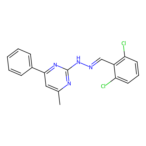 2,6-Dichlorobenzaldehyde (4-methyl-6-phenyl-2-pyrimidinyl)hydrazone structure