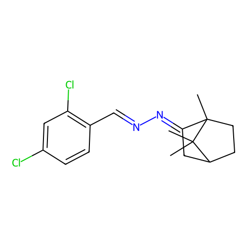 2,4-Dichlorobenzaldehyde (1,7,7-trimethylbicyclo[2.2.1]hept-2-ylidene)hydrazone structure