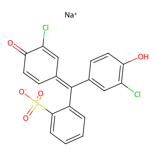 sodium 2-[(3-chloro-4-hydroxyphenyl)(3-chloro-4-oxocyclohexa-2,5-dien-1-ylidene)methyl]benzenesulfonate structure