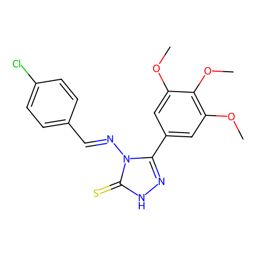 (E)-4-((4-chlorobenzylidene)amino)-5-(3,4,5-trimethoxyphenyl)-4H-1,2,4-triazole-3-thiol structure