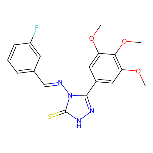 (E)-4-((3-fluorobenzylidene)amino)-5-(3,4,5-trimethoxyphenyl)-4H-1,2,4-triazole-3-thiol structure