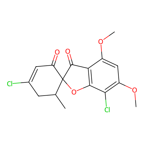 Spiro[benzofuran-2(3H),1'-[3]cyclohexene]-2',3-dione, 4',7-dichloro-4,6-dimethoxy-6'-methyl- structure
