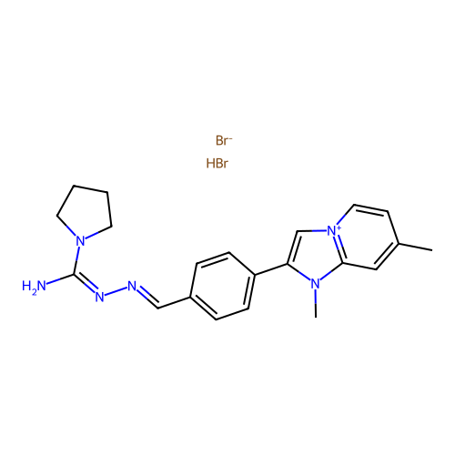 2-(4-(((Imino-1-pyrrolidinylmethyl)hydrazono)-methyl)phenyl)-1,7-dimethylimidazo(1,2-a)pyridinium bromide, monohydrobromide structure