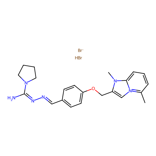 2-((4-(((Imino-1-pyrrolidinylmethyl)hydrazono)methyl)phenoxy)methyl)-1,5-dimethylimidazo(1,2-a)pyridinium bromide, monohydrobromide structure