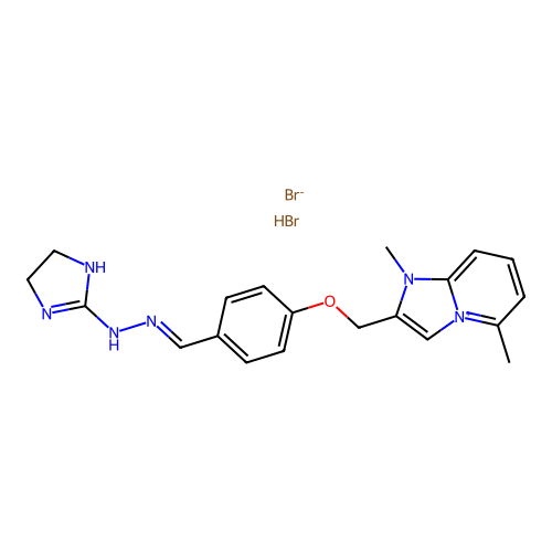 2-((4-(((4,5-Dihydro-1H-imidazol-2-yl)hydrazono)methyl)phenoxy)methyl)-1,5-dimethylimidazo(1,2-a)pyridinium bromide, monohydrobromide structure