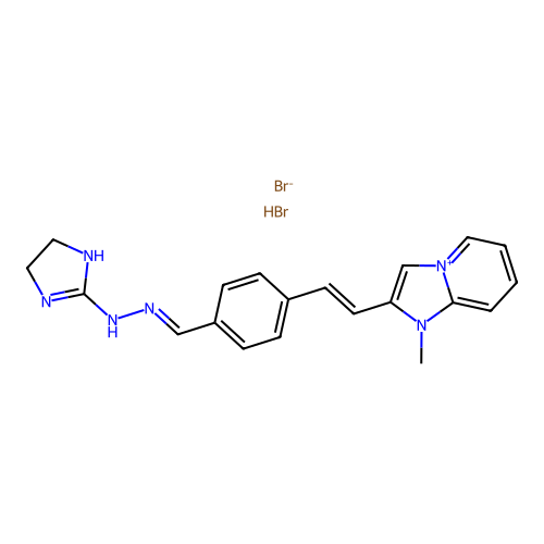 2-(2-(4-(((4,5-Dihydro-1H-imidazol-2-yl)hydrazono)methyl)phenyl)ethenyl)-1-methylimidazo(1,2-a)pyridinium bromide, monohydrobromide structure