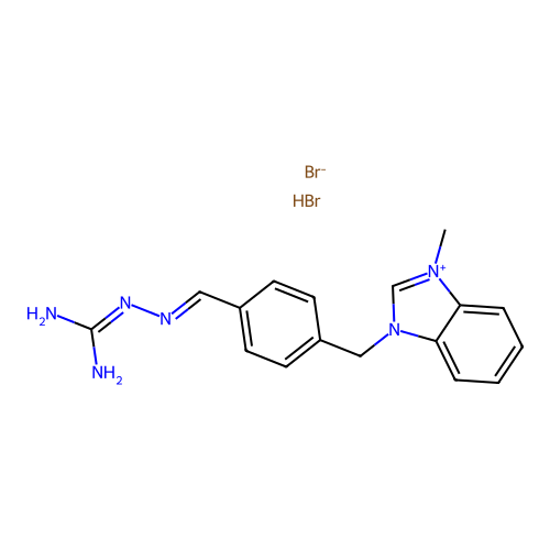 1-((4-(((Aminoiminomethyl)hydrazono)methyl)phenyl)methyl)-3-methyl-1H-benzimidazolium bromide, monohydrobromide structure