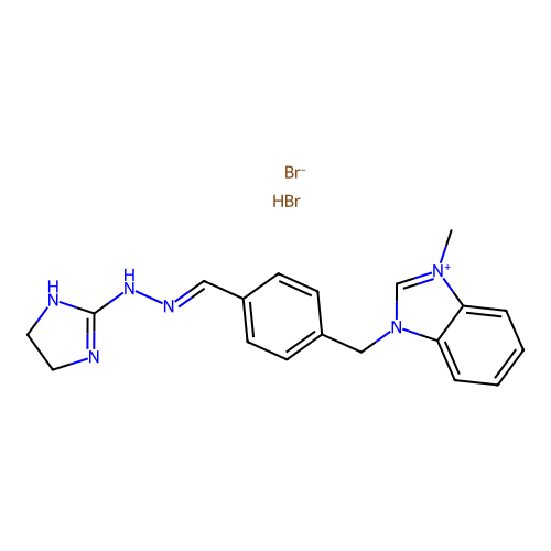 1-((4-(((4,5-Dihydro-1H-imidazol-2-yl)hydrazono)methyl)phenyl)methyl)-3-methyl-1H-benzimidazolium bromide, monohydrobromide structure