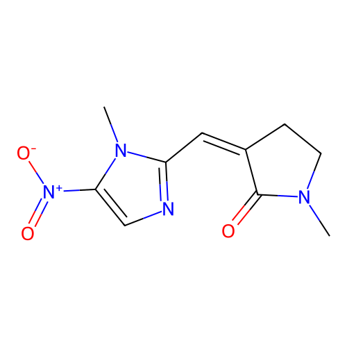 1-Methyl-3-((1-methyl-5-nitro-1H-imidazol-2-yl)methylene)-2-pyrrolidinone structure