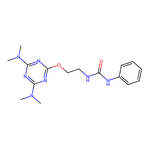 1-(2-((4,6-Bis(dimethylamino)-1,3,5-triazin-2-yl)oxy)ethyl)-3-phenylurea structure