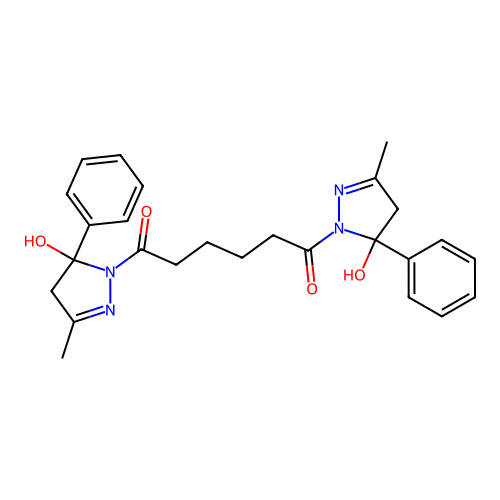 1,6-bis(5-hydroxy-3-methyl-5-phenyl-4,5-dihydro-1H-pyrazol-1-yl)hexane-1,6-dione structure