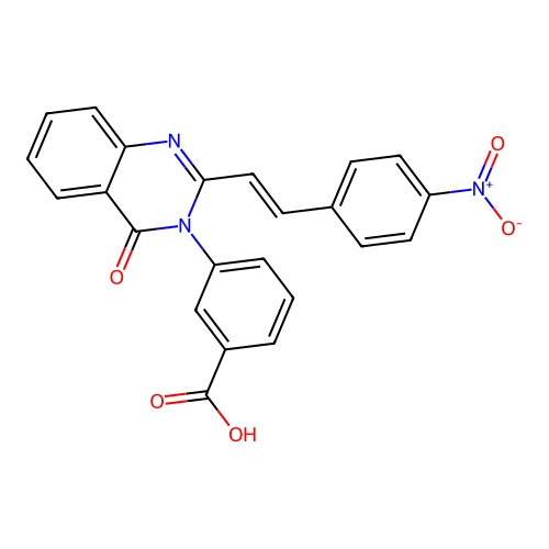 (E)-3-(2-(4-nitrostyryl)-4-oxoquinazolin-3(4H)-yl)benzoic acid structure