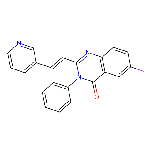 (E)-6-iodo-3-phenyl-2-(2-(pyridin-3-yl)vinyl)quinazolin-4(3H)-one structure