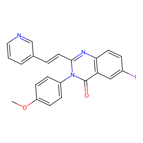 (E)-6-iodo-3-(4-methoxyphenyl)-2-(2-(pyridin-3-yl)vinyl)quinazolin-4(3H)-one structure