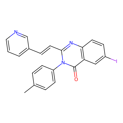 (E)-6-iodo-2-(2-(pyridin-3-yl)vinyl)-3-p-tolylquinazolin-4(3H)-one structure