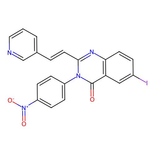 6-iodo-3-(4-nitrophenyl)-2-[(E)-2-pyridin-3-ylethenyl]quinazolin-4-one structure