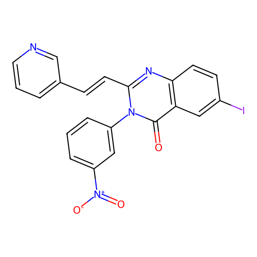 (E)-6-iodo-3-(3-nitrophenyl)-2-(2-(pyridin-3-yl)vinyl)quinazolin-4(3H)-one structure