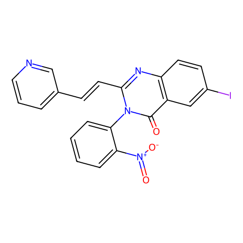 6-iodo-3-(2-nitrophenyl)-2-[(E)-2-pyridin-3-ylethenyl]quinazolin-4-one structure