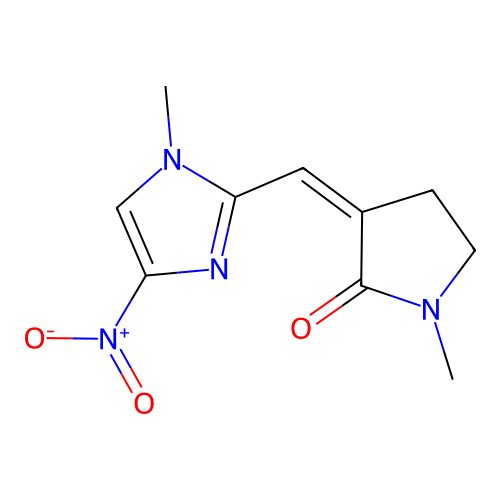 1-Methyl-3-((1-methyl-4-nitro-1H-imidazol-2-yl)methylene)-2-pyrrolidinone structure