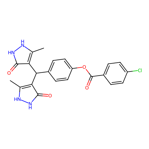 4-[bis(5-hydroxy-3-methyl-1H-pyrazol-4-yl)methyl]phenyl 4-chlorobenzoate structure