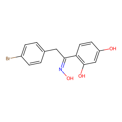 4-[C-[(4-bromophenyl)methyl]-N-hydroxycarbonimidoyl]benzene-1,3-diol structure