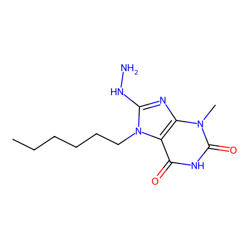 7-Hexyl-8-hydrazino-3-methyl-1,3,7-trihydropurine-2,6-dione structure