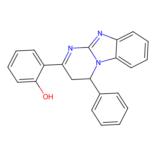 (6E)-6-(4-phenyl-3,4-dihydro-1H-pyrimido[1,2-a]benzimidazol-2-ylidene)cyclohexa-2,4-dien-1-one structure