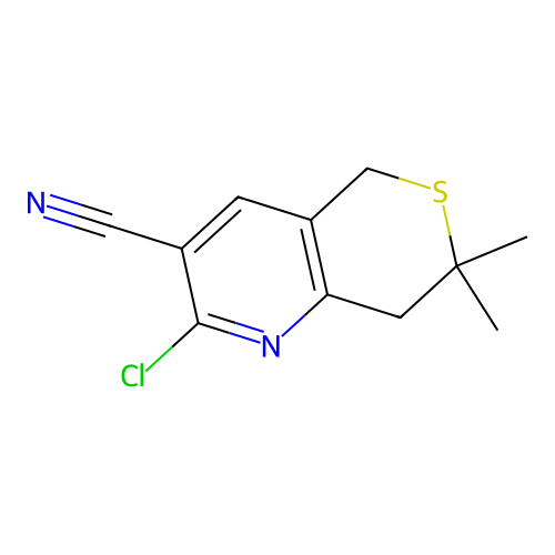 2-chloro-7,7-dimethyl-7,8-dihydro-5H-thiopyrano[4,3-b]pyridine-3-carbonitrile structure
