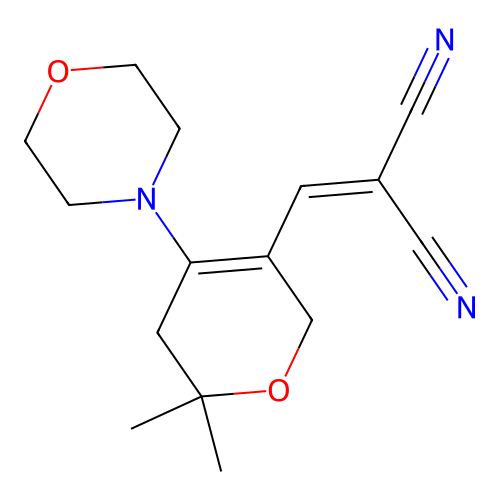 2-[(6,6-dimethyl-4-morpholin-4-yl-2,5-dihydropyran-3-yl)methylidene]propanedinitrile structure