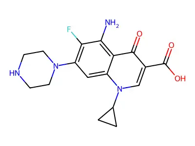3-Quinolinecarboxylic acid, 1,4-dihydro-5-amino-1-cyclopropyl-6-fluoro-4-oxo-7-(1-piperazinyl)- structure