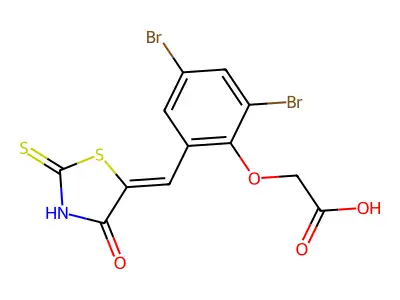 2-[2,4-dibromo-6-[(4-oxo-2-sulfanylidene-1,3-thiazolidin-5-ylidene)methyl]phenoxy]acetic Acid structure