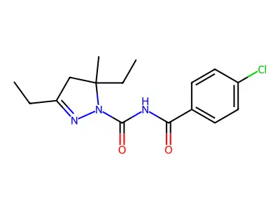 1H-Pyrazole-1-carboxamide, 4,5-dihydro-N-(4-chlorobenzoyl)-3,5-diethyl-5-methyl- structure