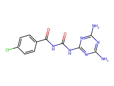 Benzamide, 4-chloro-N-(((4,6-diamino-1,3,5-triazin-2-yl)amino)carbonyl)- structure