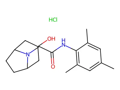3-Hydroxy-N-(2,4,6-trimethylphenyl)-8-azabicyclo(3.2.1)octane-8-acetamide monohydrochloride structure