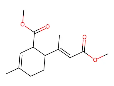 Methyl 6-[(2E)-4-methoxy-4-oxo-2-buten-2-yl]-3-methyl-2-cyclohexene-1-carboxylate structure