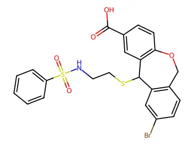 9-Bromo-11-(2-(phenylsulfonylamino)ethyl)thio-6,11-dihydrodibenz(b,e)oxepin-2-carboxylic acid structure