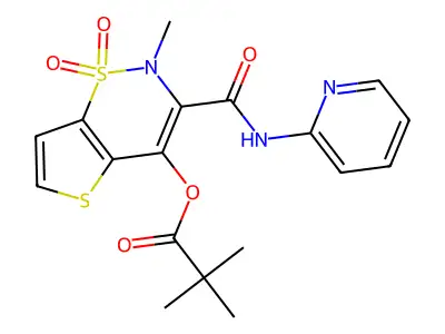 Propanoic acid, 2,2-dimethyl-, 2-methyl-3-((2-pyridinylamino)carbonyl)-2H-thieno(2,3-e)-1,2-thiazin-4-yl ester, S,S-dioxide structure