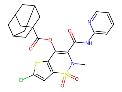 Tricyclo(3.3.1.1(sup 3,7))decane-1-carboxylic acid, 6-chloro-2-methyl-3-((2-pyridinylamino)carbonyl)-2H-thieno(2,3-e)-1,2-thiazin-4-yl ester, S,S-dioxide structure