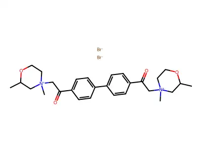 4,4'-Bis((2-methyl-2,3,5,6-tetrahydro-1,4-oxazin-4-yl)acetyl)biphenyl dimethiobromide structure