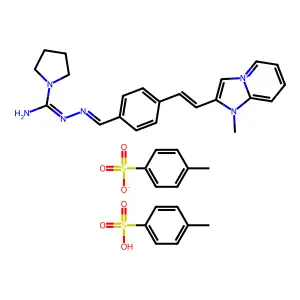4-methylbenzenesulfonate;4-methylbenzenesulfonic acid;N'-[[4-[2-(1-methylimidazo[1,2-a]pyridin-4-ium-2-yl)ethenyl]phenyl]methylideneamino]pyrrolidine-1-carboximidamide structure
