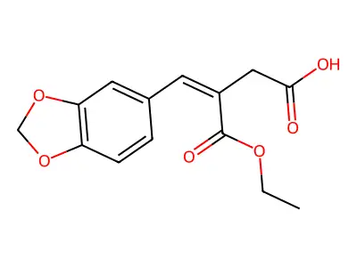 (Z)-4-(1,3-benzodioxol-5-yl)-3-ethoxycarbonylbut-3-enoic acid structure