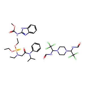 Phosphoramidothioic acid, ethyl(2-((1-methylethyl)phenylamino)-2-oxoethyl)-, O,O-diethyl ester, mixted with triforine and carbendazin structure