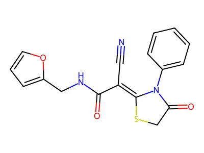 (Z)-2-cyano-N-(furan-2-ylmethyl)-2-(4-oxo-3-phenylthiazolidin-2-ylidene)acetamide structure