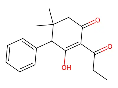 3-Hydroxy-5,5-dimethyl-4-phenyl-2-propanoylcyclohex-2-en-1-one structure