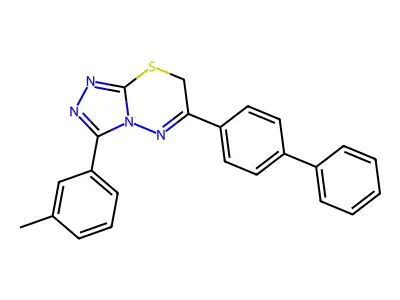 3-(3-methylphenyl)-6-(4-phenylphenyl)-7H-[1,2,4]triazolo[3,4-b][1,3,4]thiadiazine structure