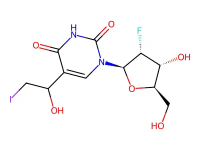 5-(1-Hydroxy-2-iodoethyl)-2'-fluoro-2'-deoxyuridine structure