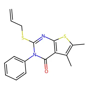 5,6-dimethyl-3-phenyl-2-(prop-2-en-1-ylsulfanyl)thieno[2,3-d]pyrimidin-4(3H)-one structure