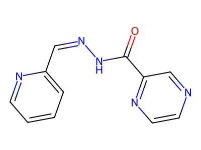 N-[(E)-2-pyridylmethyleneamino]pyrazine-2-carboxamide structure
